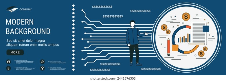 Modern business banner vector design template. Market planning flat contour style concept