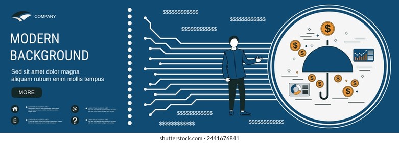 Modern business banner vector design template. Insurance, funds protection, financial security flat contour style concept