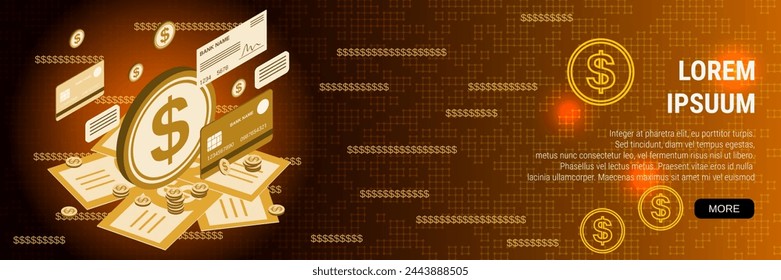 Modern business banner vector design template. Payment methods flat 3d isometric vector concept