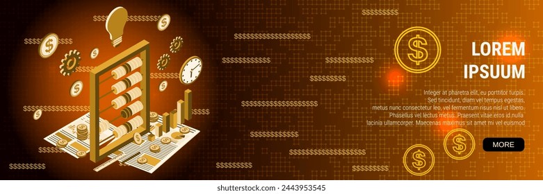 Modern business banner vector design template. Financial calculations flat 3d isometric concept