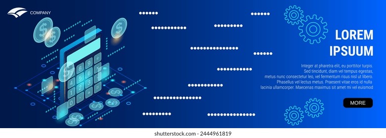 Modern business banner vector design template. Business counting, financial calculations flat 3d isometric concept