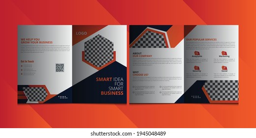 modern business bifold brochure design template or magazine page design, Red and black business.