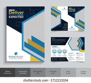 Modern business bi-fold brochure vector Template design in a4 easy to edit brochure magazine cover page design