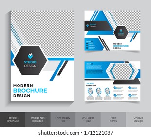 Modern business bi-fold brochure vector Template design in a4 easy to edit brochure magazine cover page design