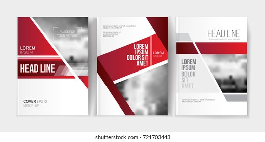 Modern business brochure, banner, page, leaflet, flyer, magazine, cover book template. Abstract red background lines, geometrical forms. Cover presentation, layout in A4. Page. Vector set