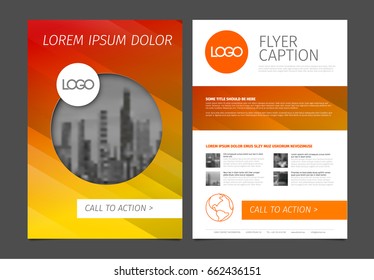 Modern business brochure flyer vector template design with photos, icons and sample content