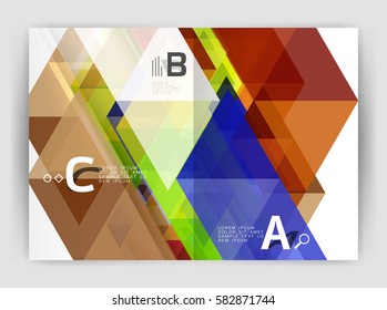Modern business brochure or leaflet A4 cover template. Abstract background with color triangles, annual report print backdrop. Vector design for workflow layout, diagram, number options or web design