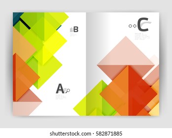 Modern business brochure or leaflet A4 cover template. Abstract background with color triangles, annual report print backdrop. Vector design for workflow layout, diagram, number options or web design