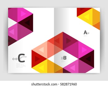Modern business brochure or leaflet A4 cover template. Abstract background with color triangles, annual report print backdrop. Vector design for workflow layout, diagram, number options or web design