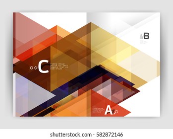 Modern business brochure or leaflet A4 cover template. Abstract background with color triangles, annual report print backdrop. Vector design for workflow layout, diagram, number options or web design