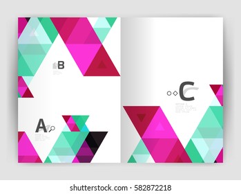 Modern business brochure or leaflet A4 cover template. Abstract background with color triangles, annual report print backdrop. Vector design for workflow layout, diagram, number options or web design