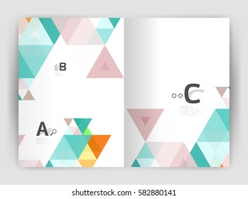 Modern business brochure or leaflet A4 cover template. Abstract background with color triangles, annual report print backdrop. Vector design for workflow layout, diagram, number options or web design
