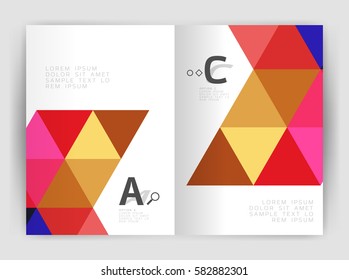 Modern business brochure or leaflet A4 cover template. Abstract background with color triangles, annual report print backdrop. Vector design for workflow layout, diagram, number options or web design