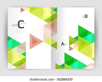 Modern business brochure or leaflet A4 cover template. Abstract background with color triangles, annual report print backdrop. Vector design for workflow layout, diagram, number options or web design