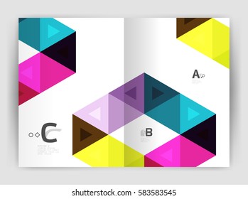 Modern business brochure or leaflet A4 cover template. Abstract background with color triangles, annual report print backdrop. Vector design for workflow layout, diagram, number options or web design