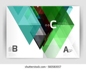 Modern business brochure or leaflet A4 cover template. Abstract background with color triangles, annual report print backdrop. Vector design for workflow layout, diagram, number options or web design