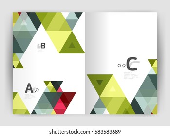 Modern business brochure or leaflet A4 cover template. Abstract background with color triangles, annual report print backdrop. Vector design for workflow layout, diagram, number options or web design