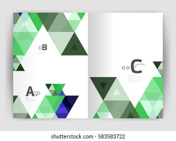 Modern business brochure or leaflet A4 cover template. Abstract background with color triangles, annual report print backdrop. Vector design for workflow layout, diagram, number options or web design