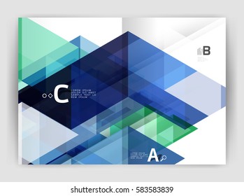 Modern business brochure or leaflet A4 cover template. Abstract background with color triangles, annual report print backdrop. Vector design for workflow layout, diagram, number options or web design