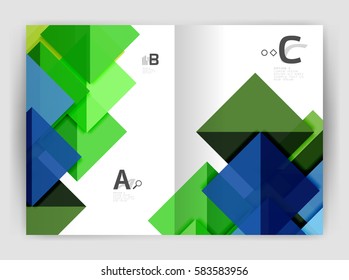 Modern business brochure or leaflet A4 cover template. Abstract background with color triangles, annual report print backdrop. Vector design for workflow layout, diagram, number options or web design