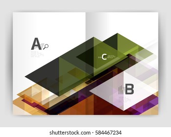 Modern business brochure or leaflet A4 cover template. Abstract background with color triangles, annual report print backdrop. Vector design for workflow layout, diagram, number options or web design
