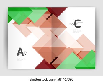 Modern business brochure or leaflet A4 cover template. Abstract background with color triangles, annual report print backdrop. Vector design for workflow layout, diagram, number options or web design