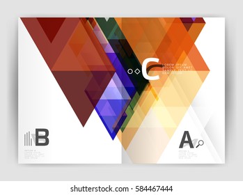 Modern business brochure or leaflet A4 cover template. Abstract background with color triangles, annual report print backdrop. Vector design for workflow layout, diagram, number options or web design