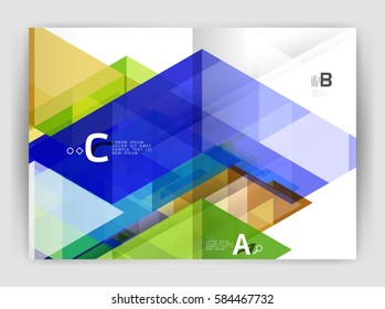 Modern business brochure or leaflet A4 cover template. Abstract background with color triangles, annual report print backdrop. Vector design for workflow layout, diagram, number options or web design