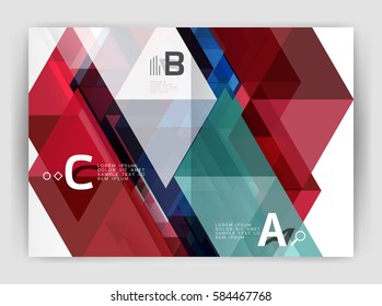Modern business brochure or leaflet A4 cover template. Abstract background with color triangles, annual report print backdrop. Vector design for workflow layout, diagram, number options or web design