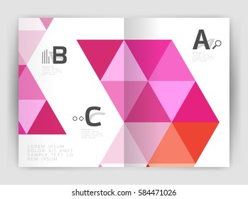 Modern business brochure or leaflet A4 cover template. Abstract background with color triangles, annual report print backdrop. Vector design for workflow layout, diagram, number options or web design