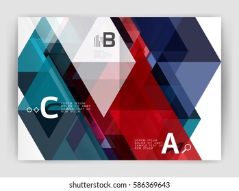 Modern business brochure or leaflet A4 cover template. Abstract background with color triangles, annual report print backdrop. Vector design for workflow layout, diagram, number options or web design