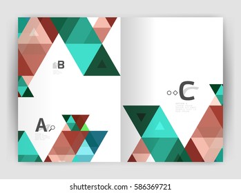 Modern business brochure or leaflet A4 cover template. Abstract background with color triangles, annual report print backdrop. Vector design for workflow layout, diagram, number options or web design