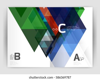 Modern business brochure or leaflet A4 cover template. Abstract background with color triangles, annual report print backdrop. Vector design for workflow layout, diagram, number options or web design