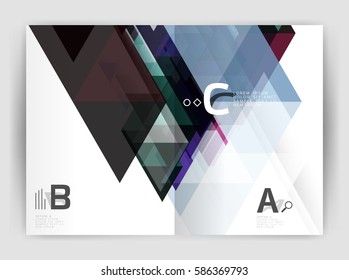 Modern business brochure or leaflet A4 cover template. Abstract background with color triangles, annual report print backdrop. Vector design for workflow layout, diagram, number options or web design