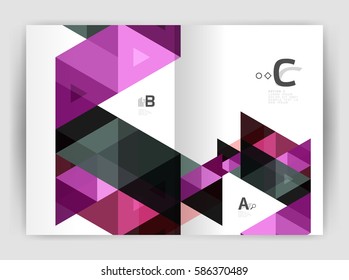 Modern business brochure or leaflet A4 cover template. Abstract background with color triangles, annual report print backdrop. Vector design for workflow layout, diagram, number options or web design