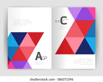 Modern business brochure or leaflet A4 cover template. Abstract background with color triangles, annual report print backdrop. Vector design for workflow layout, diagram, number options or web design
