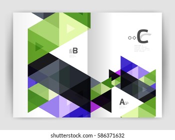Modern business brochure or leaflet A4 cover template. Abstract background with color triangles, annual report print backdrop. Vector design for workflow layout, diagram, number options or web design