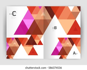 Modern business brochure or leaflet A4 cover template. Abstract background with color triangles, annual report print backdrop. Vector design for workflow layout, diagram, number options or web design