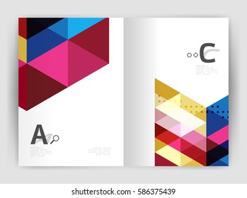 Modern business brochure or leaflet A4 cover template. Abstract background with color triangles, annual report print backdrop. Vector design for workflow layout, diagram, number options or web design