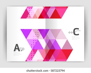Modern business brochure or leaflet A4 cover template. Abstract background with color triangles, annual report print backdrop. Vector design for workflow layout, diagram, number options or web design