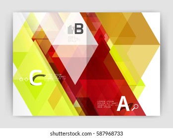 Modern business brochure or leaflet A4 cover template. Abstract background with color triangles, annual report print backdrop. Vector design for workflow layout, diagram, number options or web design