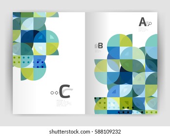 Modern business brochure or leaflet A4 cover template. Abstract background with color triangles, annual report print backdrop. Vector design for workflow layout, diagram, number options or web design