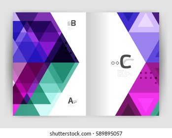 Modern business brochure or leaflet A4 cover template. Abstract background with color triangles, annual report print backdrop. Vector design for workflow layout, diagram, number options or web design