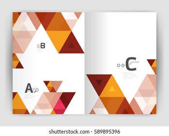 Modern business brochure or leaflet A4 cover template. Abstract background with color triangles, annual report print backdrop. Vector design for workflow layout, diagram, number options or web design