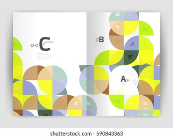 Folleto comercial moderno o planilla de portada A4. Fondo abstracto con triángulos de color, fondo anual de impresión de informes. Diseño de vectores para diseño de flujo de trabajo, diagrama, opciones de número o diseño web