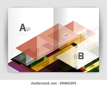 Modern business brochure or leaflet A4 cover template. Abstract background with color triangles, annual report print backdrop. Vector design for workflow layout, diagram, number options or web design