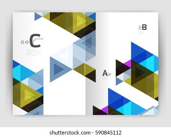 Modern business brochure or leaflet A4 cover template. Abstract background with color triangles, annual report print backdrop. Vector design for workflow layout, diagram, number options or web design