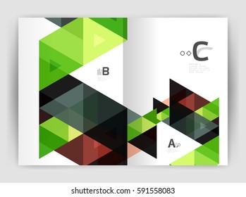 Modern business brochure or leaflet A4 cover template. Abstract background with color triangles, annual report print backdrop. Vector design for workflow layout, diagram, number options or web design