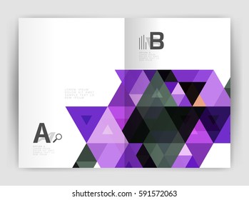 Modern business brochure or leaflet A4 cover template. Abstract background with color triangles, annual report print backdrop. Vector design for workflow layout, diagram, number options or web design