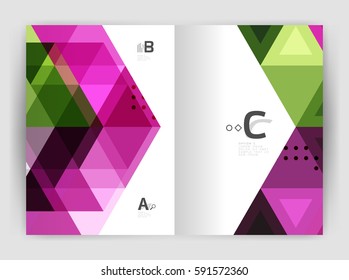 Modern business brochure or leaflet A4 cover template. Abstract background with color triangles, annual report print backdrop. Vector design for workflow layout, diagram, number options or web design